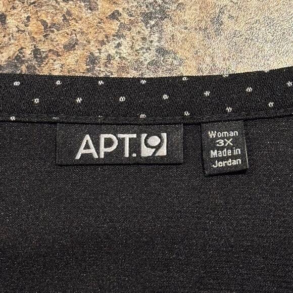 Apt 9 Top 3/4 Sleeve Minimalist Retro Sheer Ruffle Polka Dot Button Up Black 3X - Picture 3 of 6